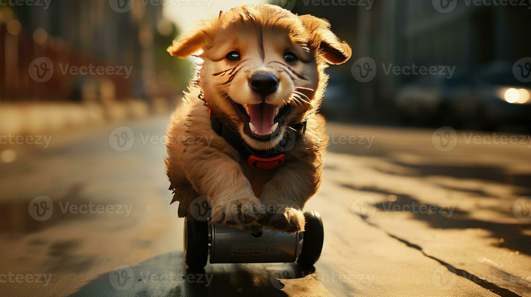 a cute dog on road photo