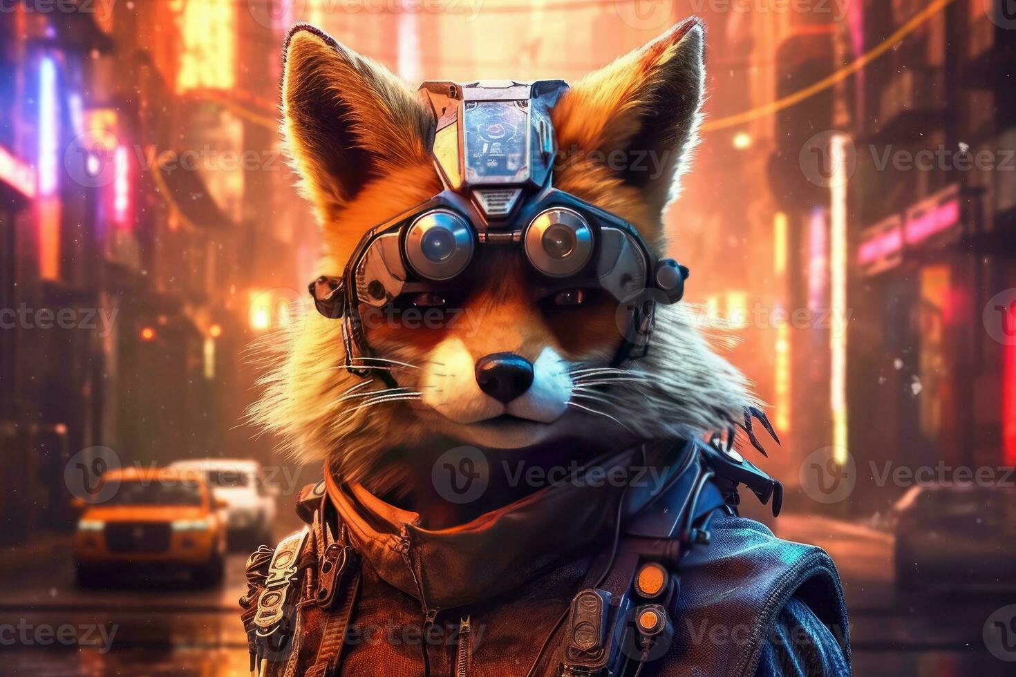 Futuristic fox in front of a futuristic dark background photo