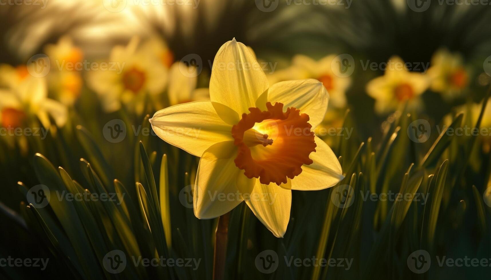 Vibrant yellow daisy blossoms in a tranquil meadow, surrounded by green grass generated by AI photo