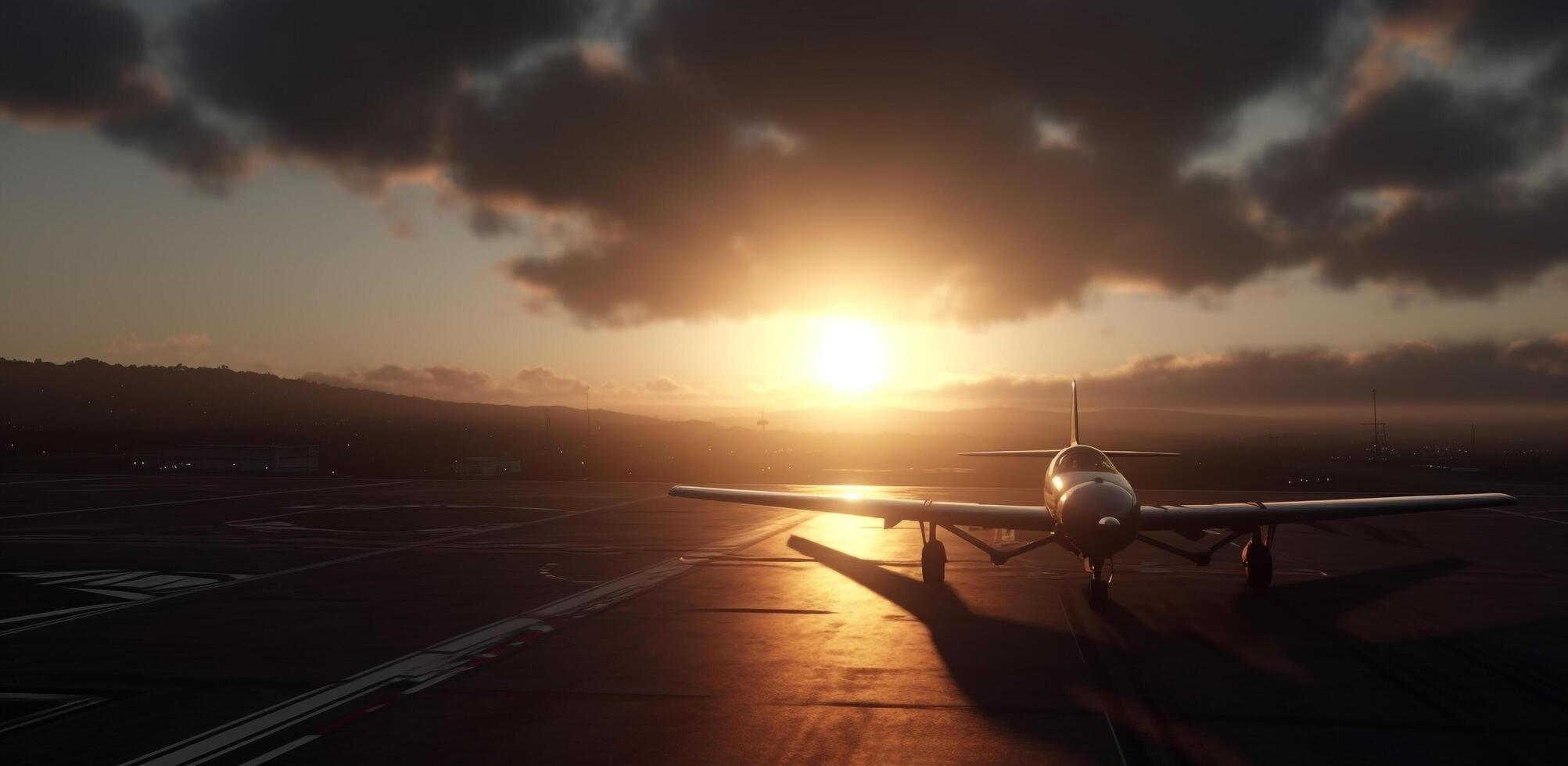 Airplane flying at sunset, transporting passengers in the commercial industry generated by AI photo