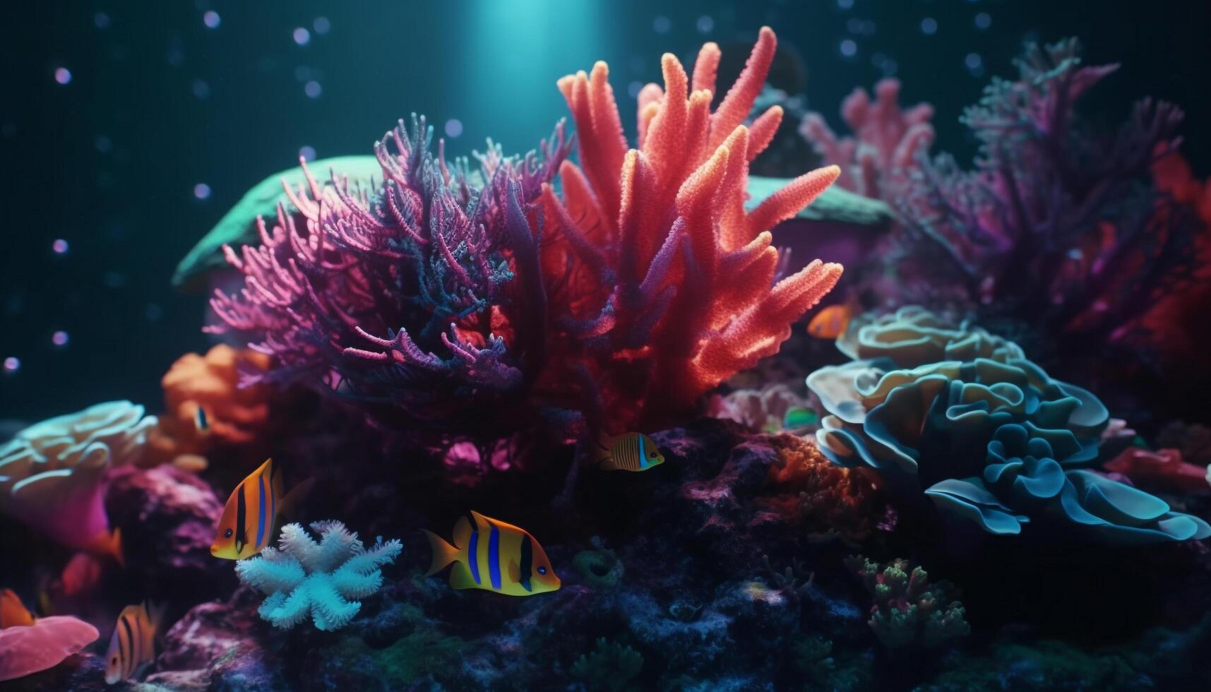 Underwater fish reef, nature deep blue beauty, scuba diving adventure generated by AI photo
