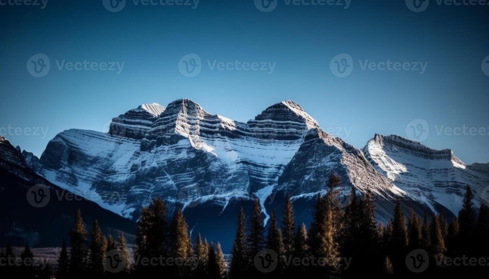 majestuoso montaña pico en alberta, un tranquilo invierno mundo maravilloso generado por ai foto