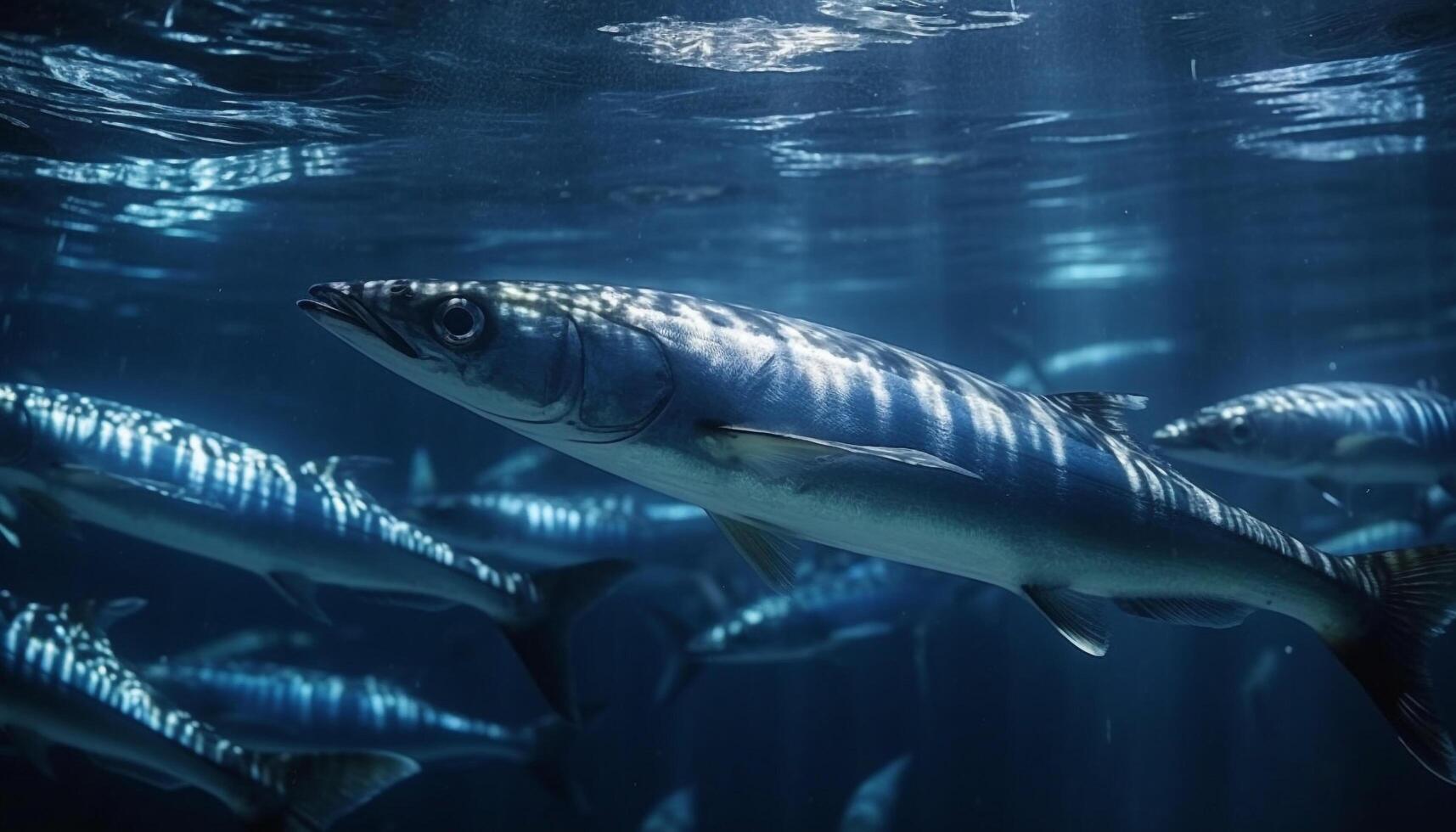 majestuoso submarino naturaleza pescado nadando en tranquilo azul mar generado por ai foto