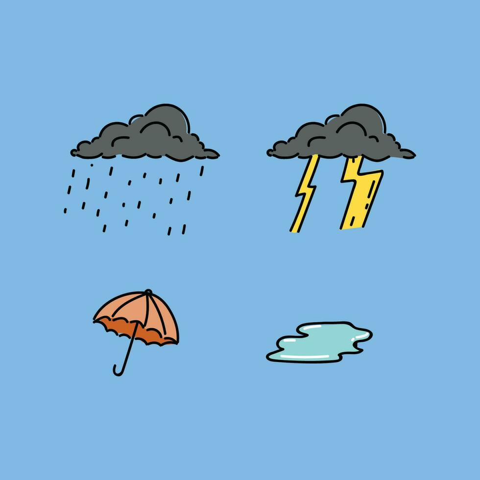 Rainy Day Pack Illustration Vector Design in a Blue Background