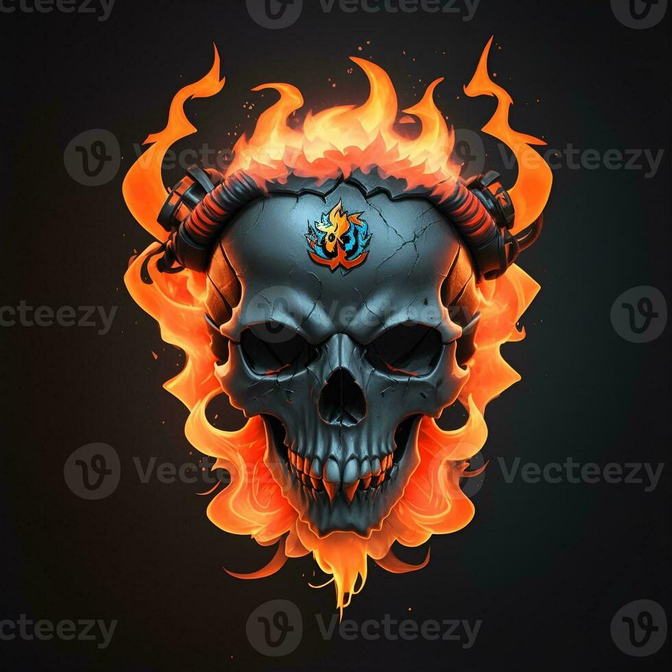 head skull fire mascot and esport gaming logo, AI generated photo