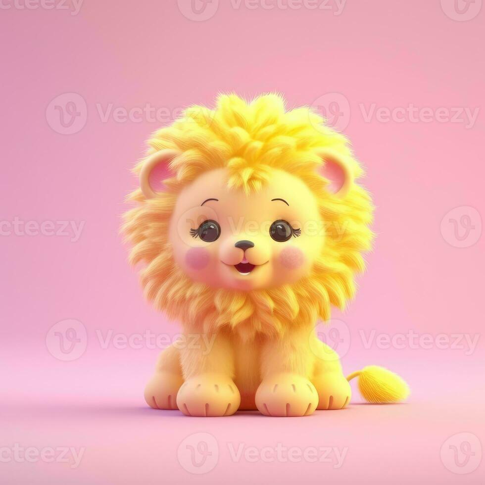 Cute lion toy on pink background. Minimal creative concept. photo