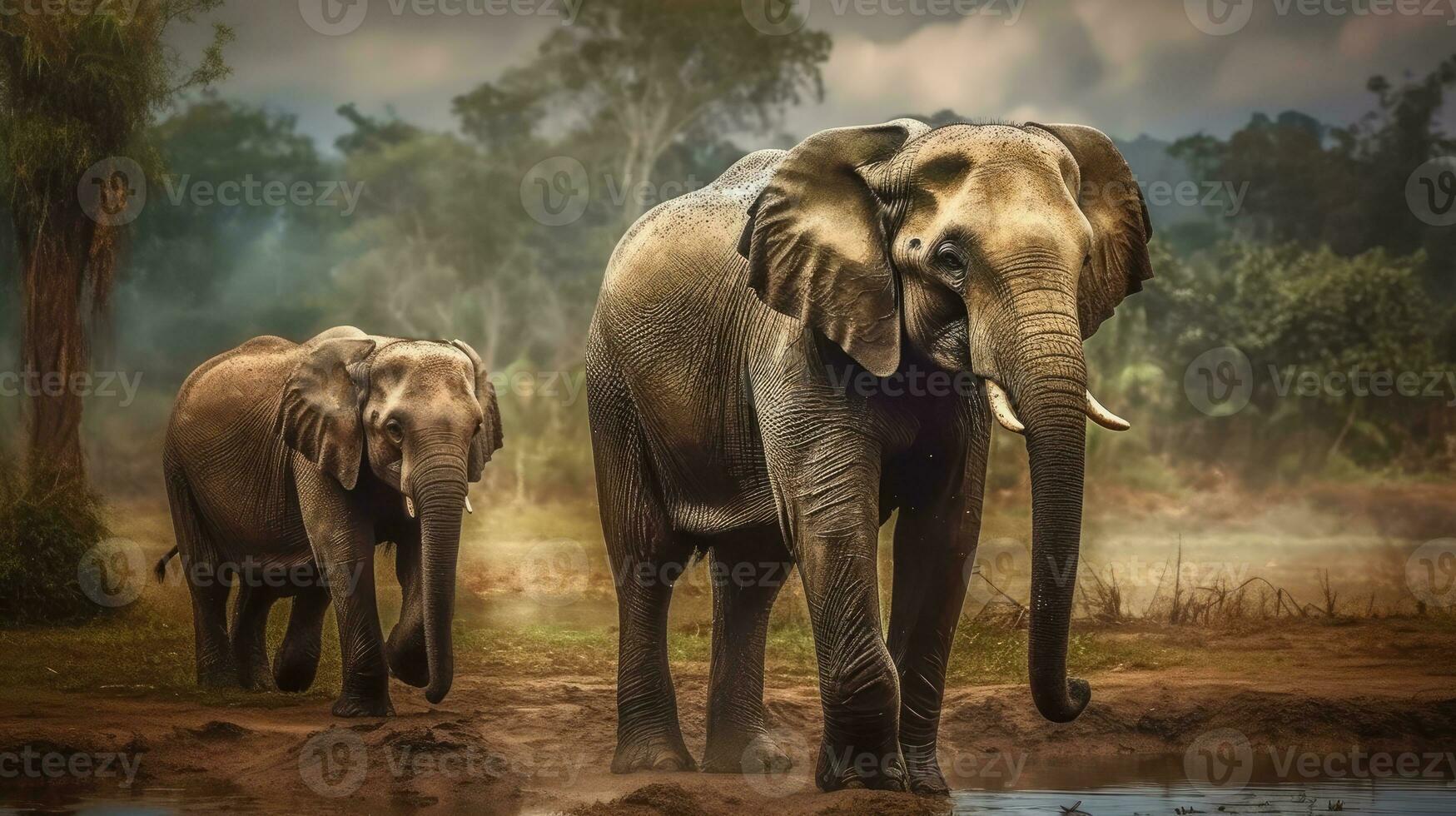 Elephants at a watering hole in the Kruger National Park photo