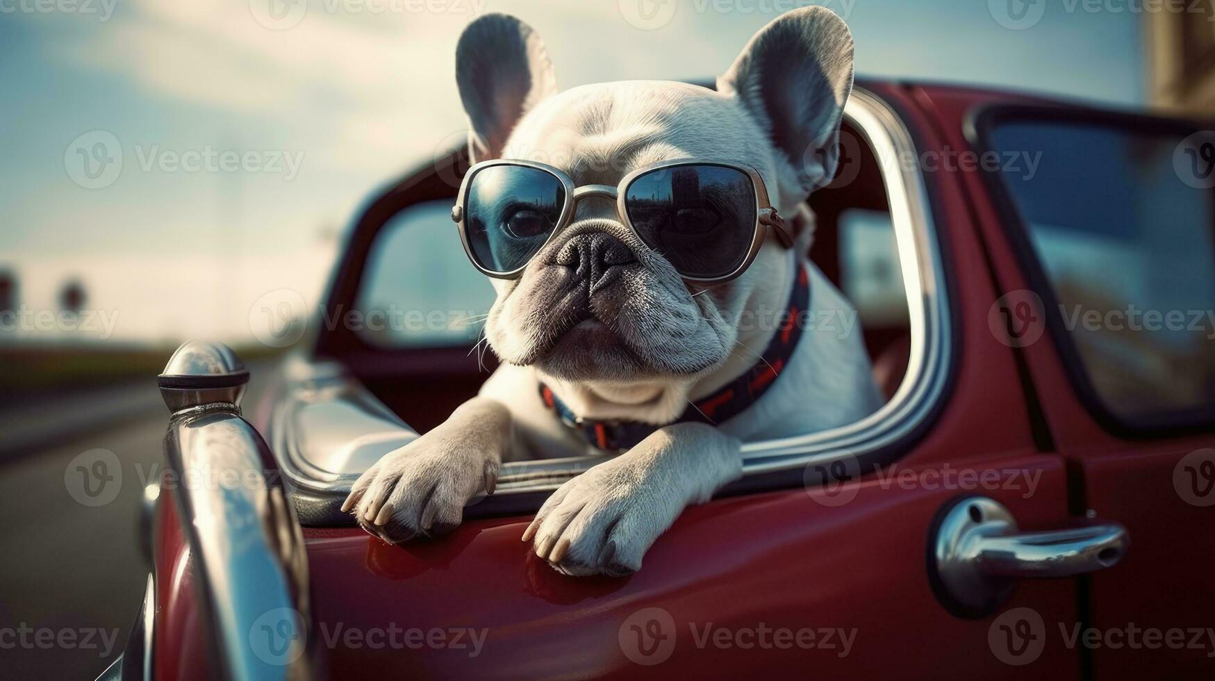 perro sentado en un rojo coche en el la carretera 32849256 Foto de stock en  Vecteezy