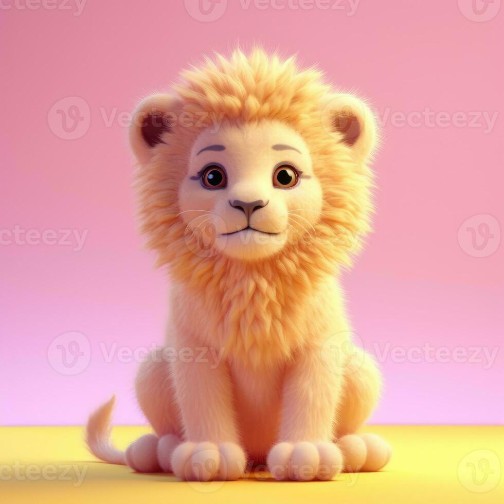 Cute lion toy on pink background. Minimal creative concept. photo