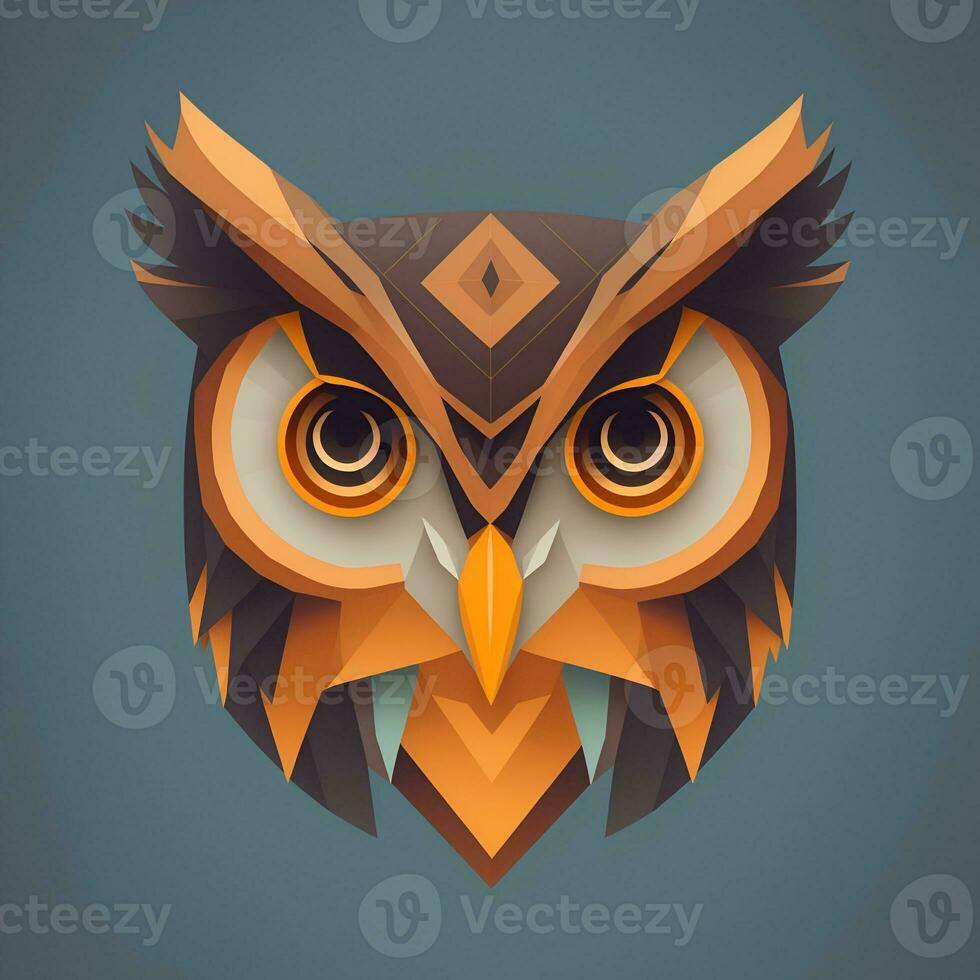 Owls quetzalcoatl head, symmetrical, flat icon design, AI generated photo