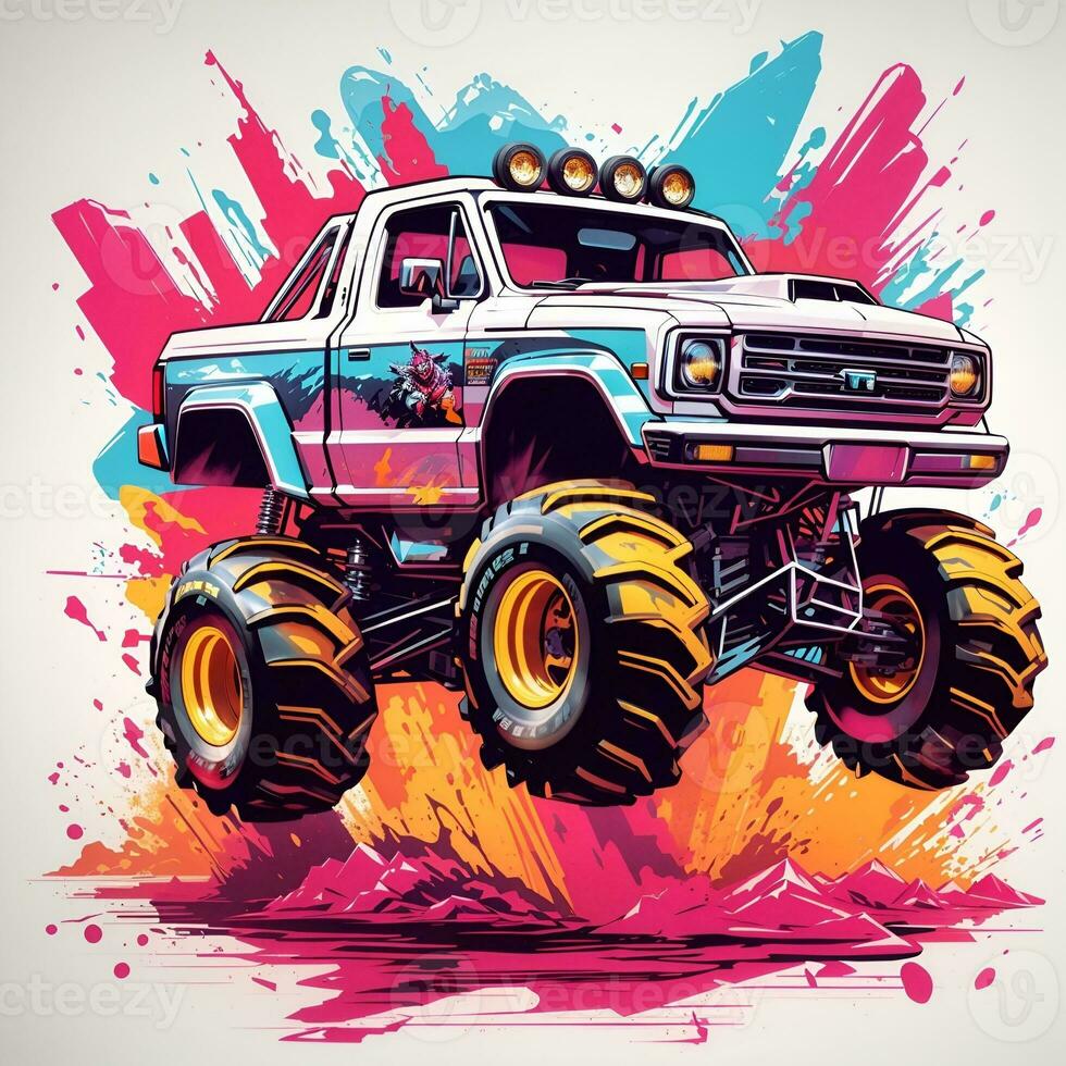 Action-packed monster truck illustration, AI generated. photo