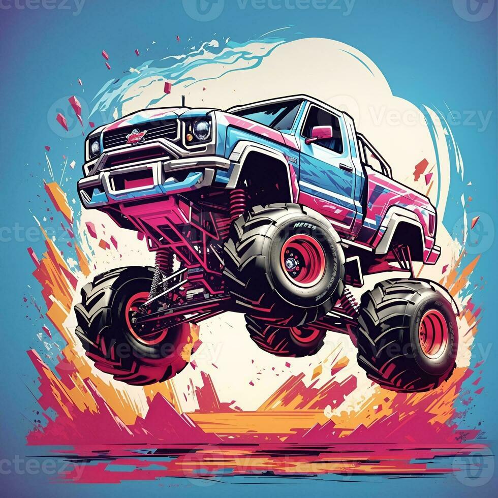 Action-packed monster truck illustration, AI generated. photo