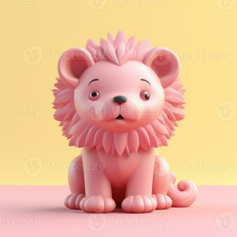 Cute lion toy on yellow background. Minimal creative concept. photo