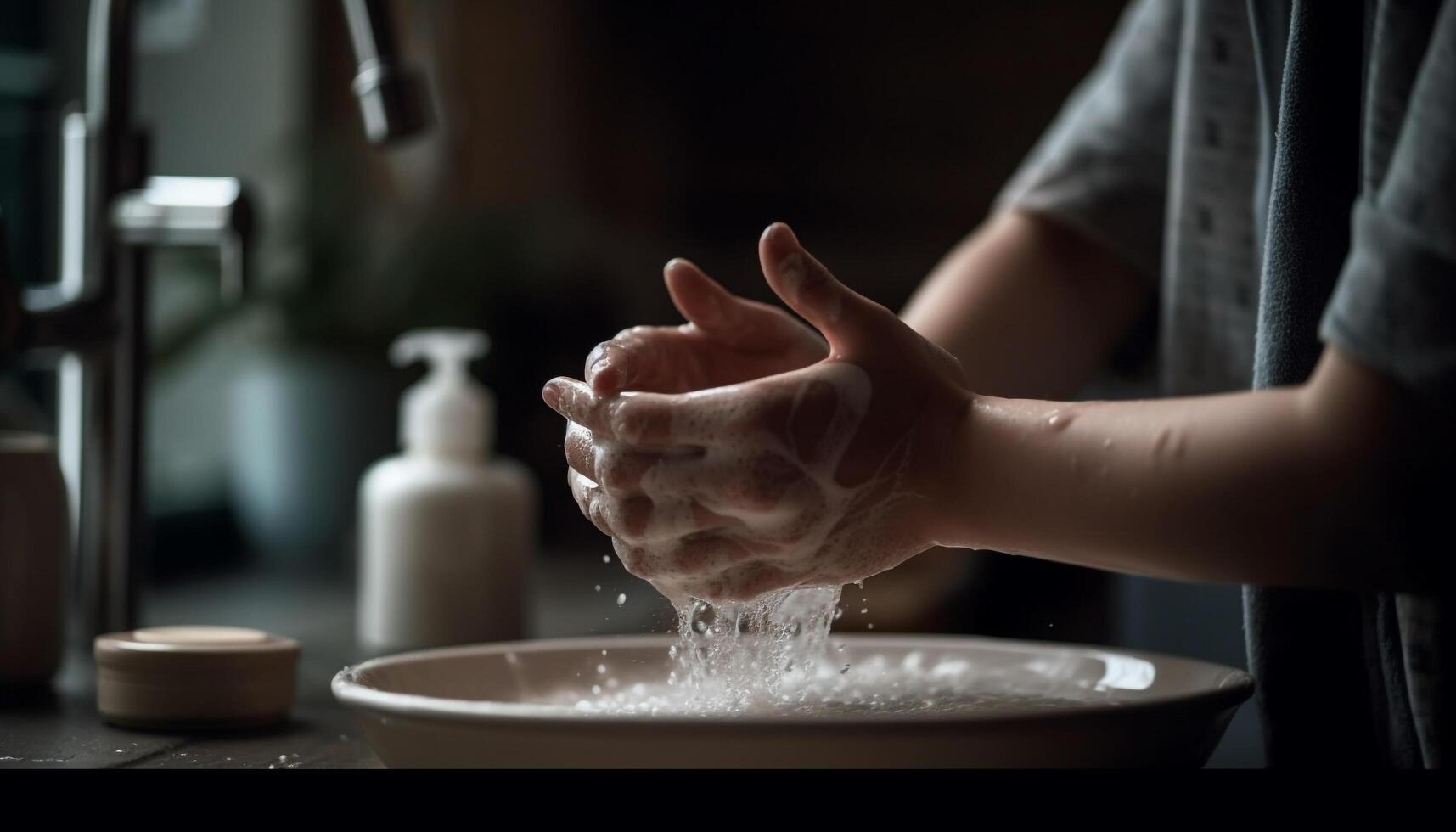 A woman hand kneading dough in a wet kitchen sink generated by AI photo