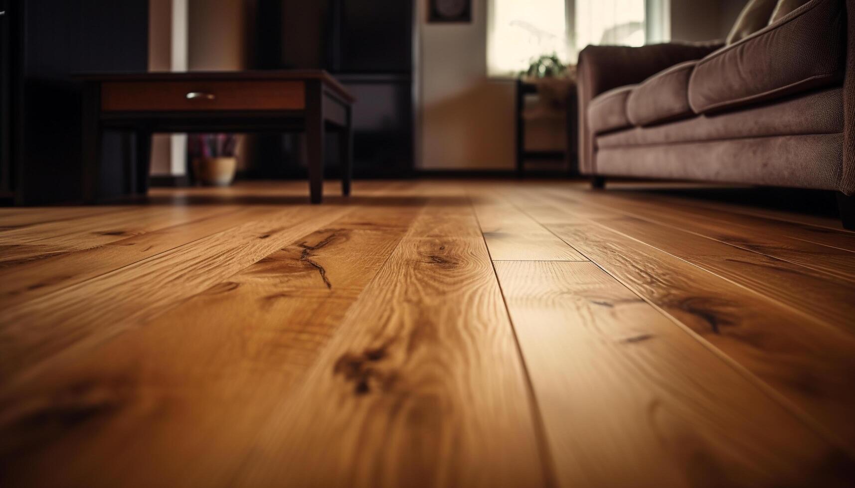 Comfortable modern living room with elegant hardwood flooring and rustic decor generated by AI photo