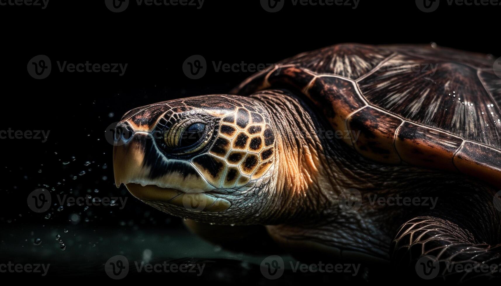 cerca arriba de un linda Tortuga nadando submarino generado por ai foto