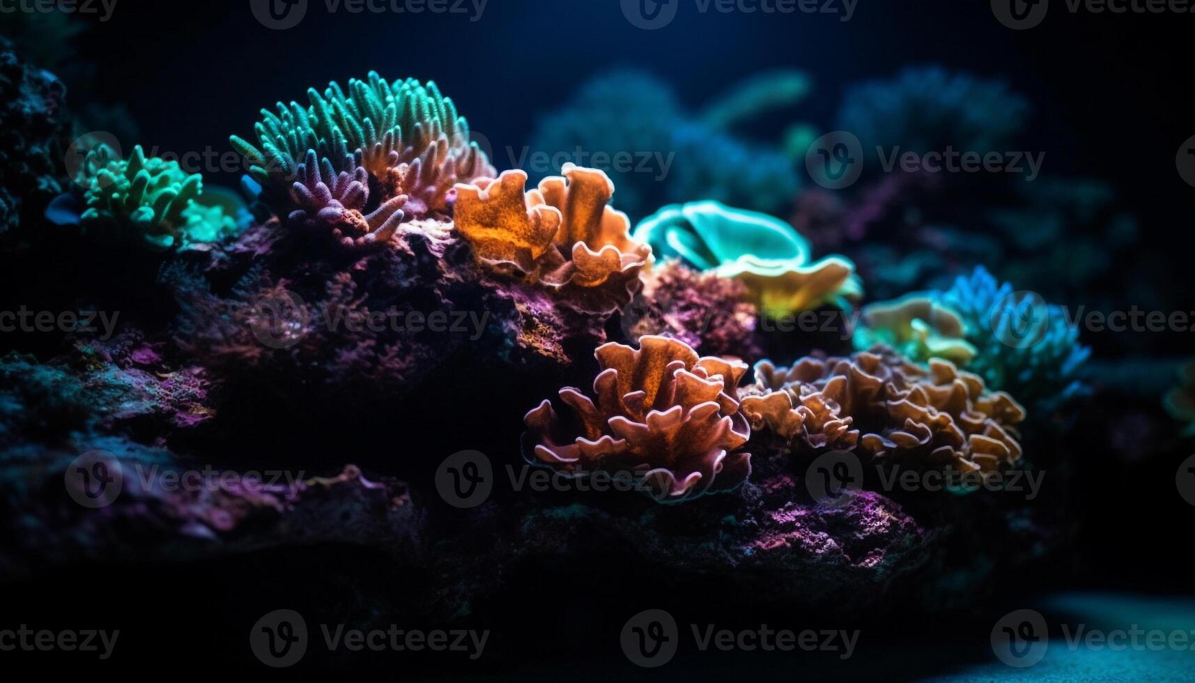 submarino arrecife pescado en naturaleza profundo azul, escafandra autónoma buceo aventuras generado por ai foto