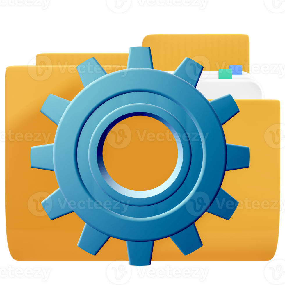 Folder Icon with Gear, Files Setting Up, 3d rendering png