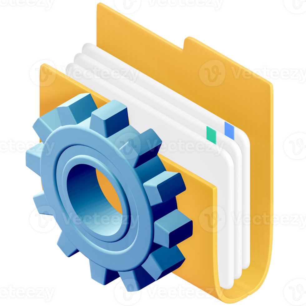 Folder Icon with Gear, Files Setting Up, 3d rendering png