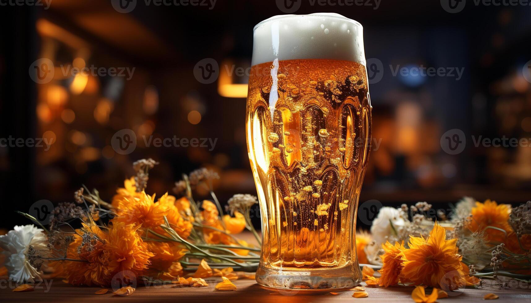 Freshness in a frothy drink, a pint glass of golden beer generated by AI photo