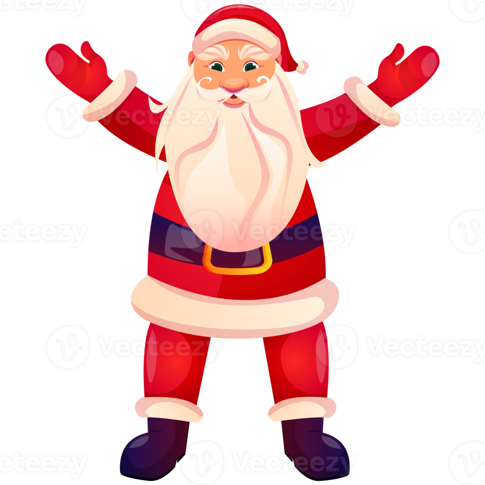 Santa Claus with red hat,beard, waving and friendly gestures. Cartoon illustration. Merry Christmas, Happy new Year, Winter holidays concept for greeting card, banner png