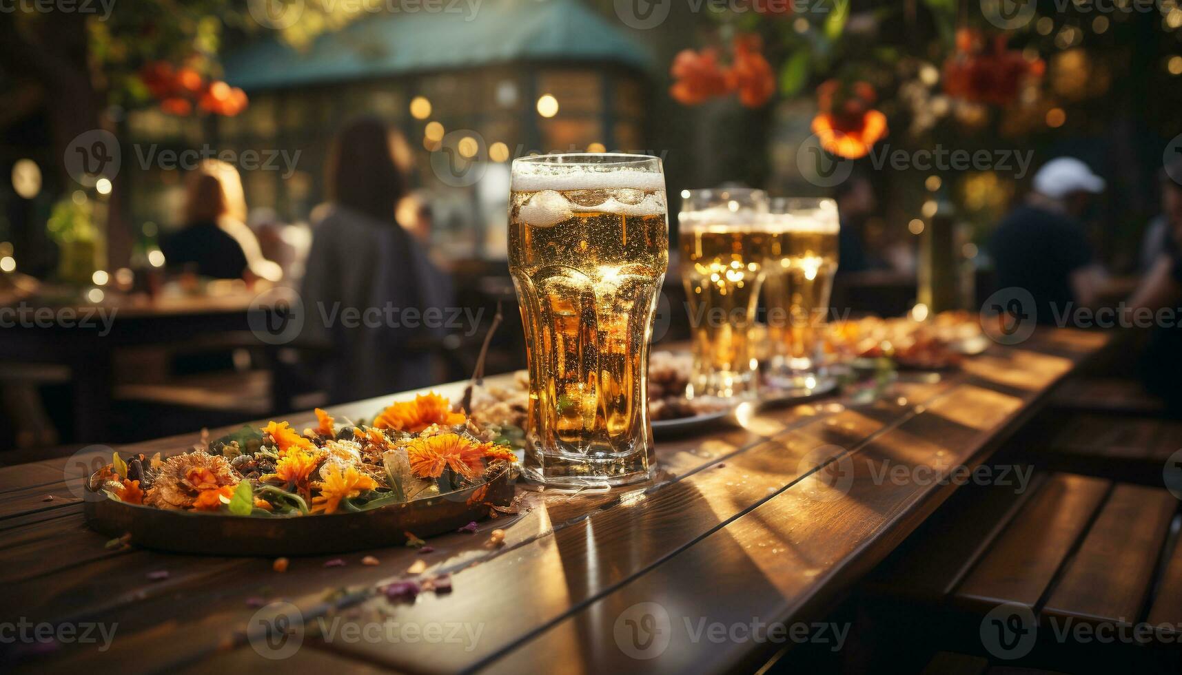 un grupo de hombres disfrutando Fresco cerveza a un pub generado por ai foto