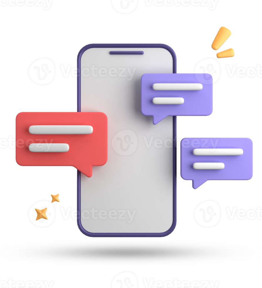 3d rendering of smartphone and speech bubble, 3D pastel chat with symbol, icon set. png