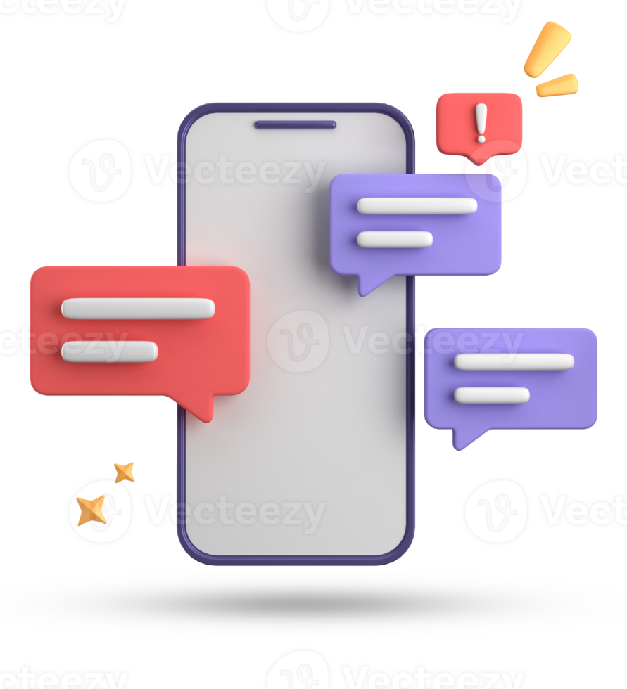 3d rendering of smartphone and speech bubble, 3D pastel chat with symbol, icon set. png