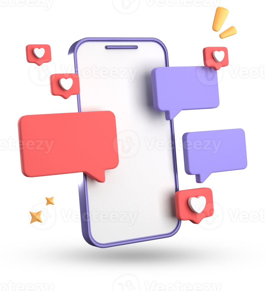 3d rendering of smartphone and speech bubble, 3D pastel chat with symbol, icon set. png
