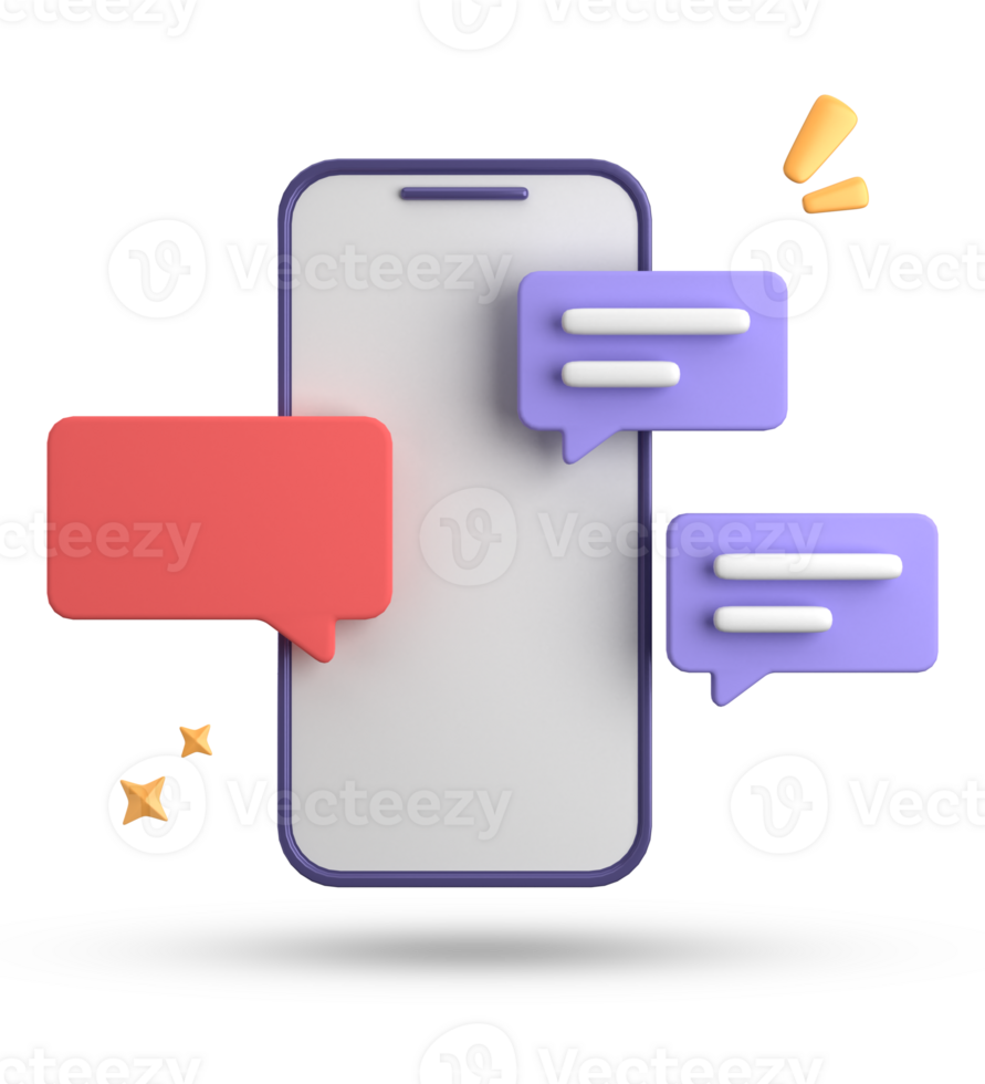 3d renderen van smartphone en toespraak bubbel, 3d pastel babbelen met symbool, icoon set. png
