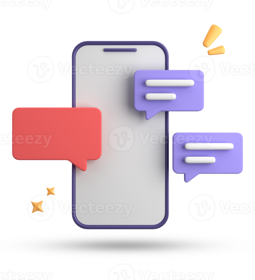 3d rendering of smartphone and speech bubble, 3D pastel chat with symbol, icon set. png