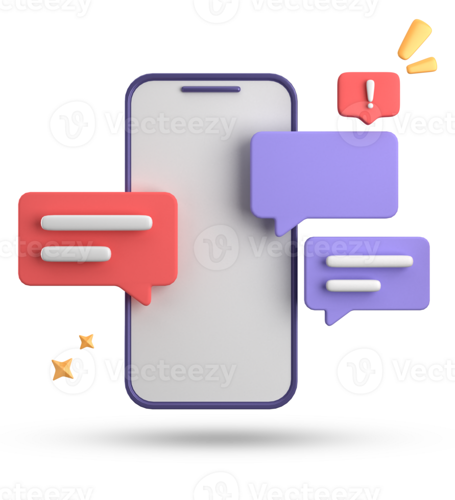 3d rendering of smartphone and speech bubble, 3D pastel chat with symbol, icon set. png