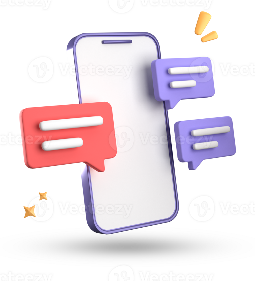 3d rendering of smartphone and speech bubble, 3D pastel chat with symbol, icon set. png