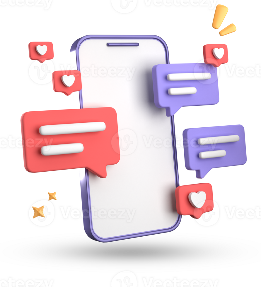 3d rendering of smartphone and speech bubble, 3D pastel chat with symbol, icon set. png
