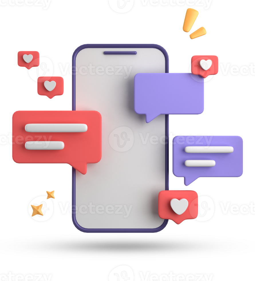 3d rendering of smartphone and speech bubble, 3D pastel chat with symbol, icon set. png