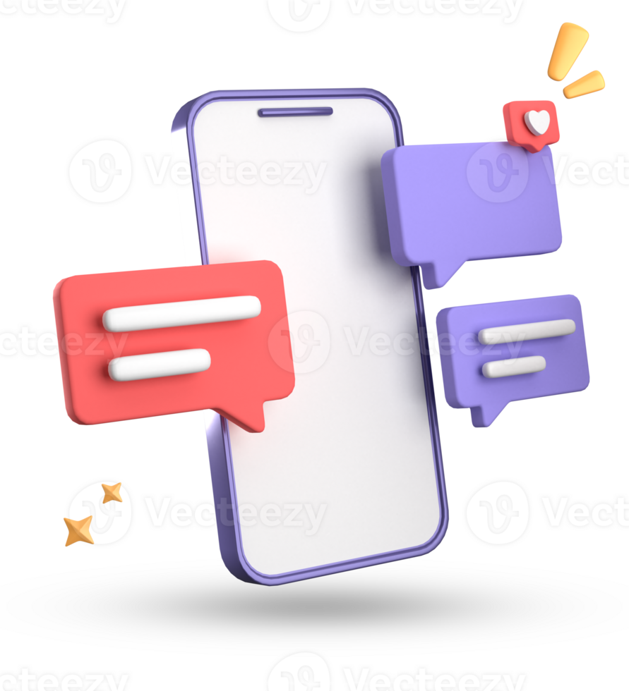 3d rendering of smartphone and speech bubble, 3D pastel chat with symbol, icon set. png