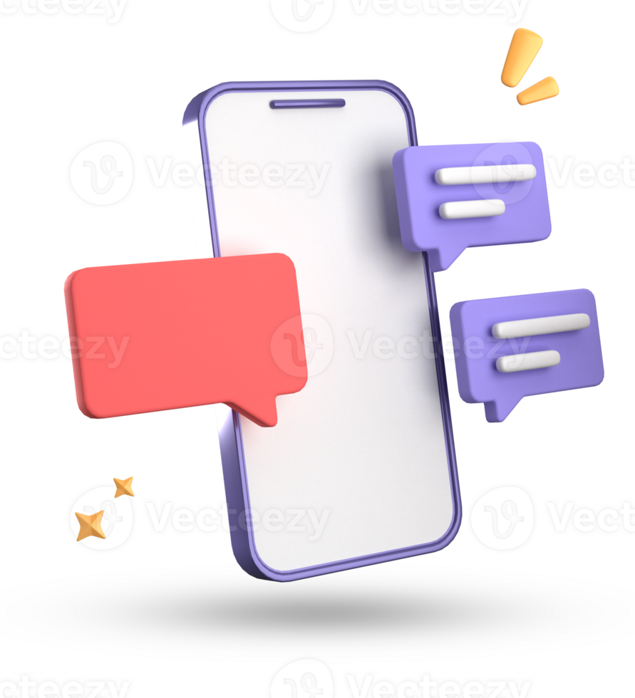 3d rendering of smartphone and speech bubble, 3D pastel chat with symbol, icon set. png