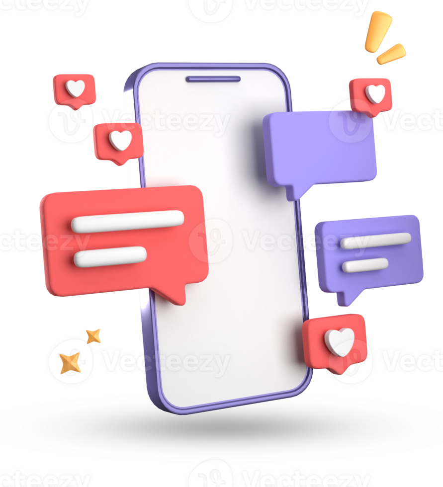 3d rendering of smartphone and speech bubble, 3D pastel chat with symbol, icon set. png