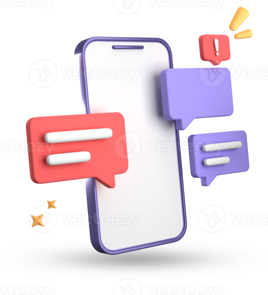 3d rendering of smartphone and speech bubble, 3D pastel chat with symbol, icon set. png