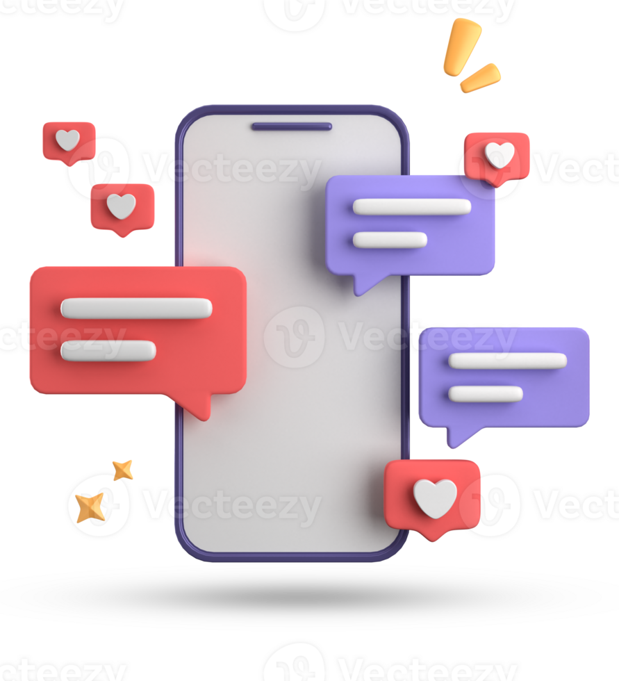 3d renderen van smartphone en toespraak bubbel, 3d pastel babbelen met symbool, icoon set. png