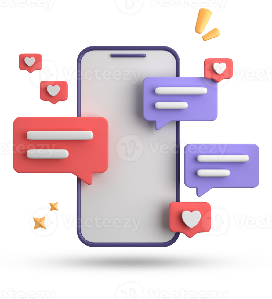 3d rendering of smartphone and speech bubble, 3D pastel chat with symbol, icon set. png