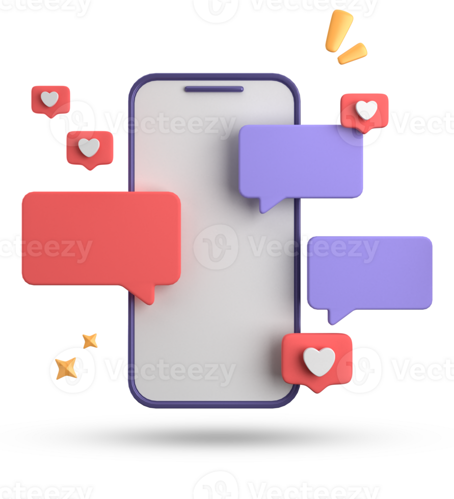 3d rendering of smartphone and speech bubble, 3D pastel chat with symbol, icon set. png