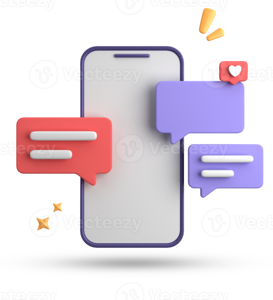 3d rendering of smartphone and speech bubble, 3D pastel chat with symbol, icon set. png