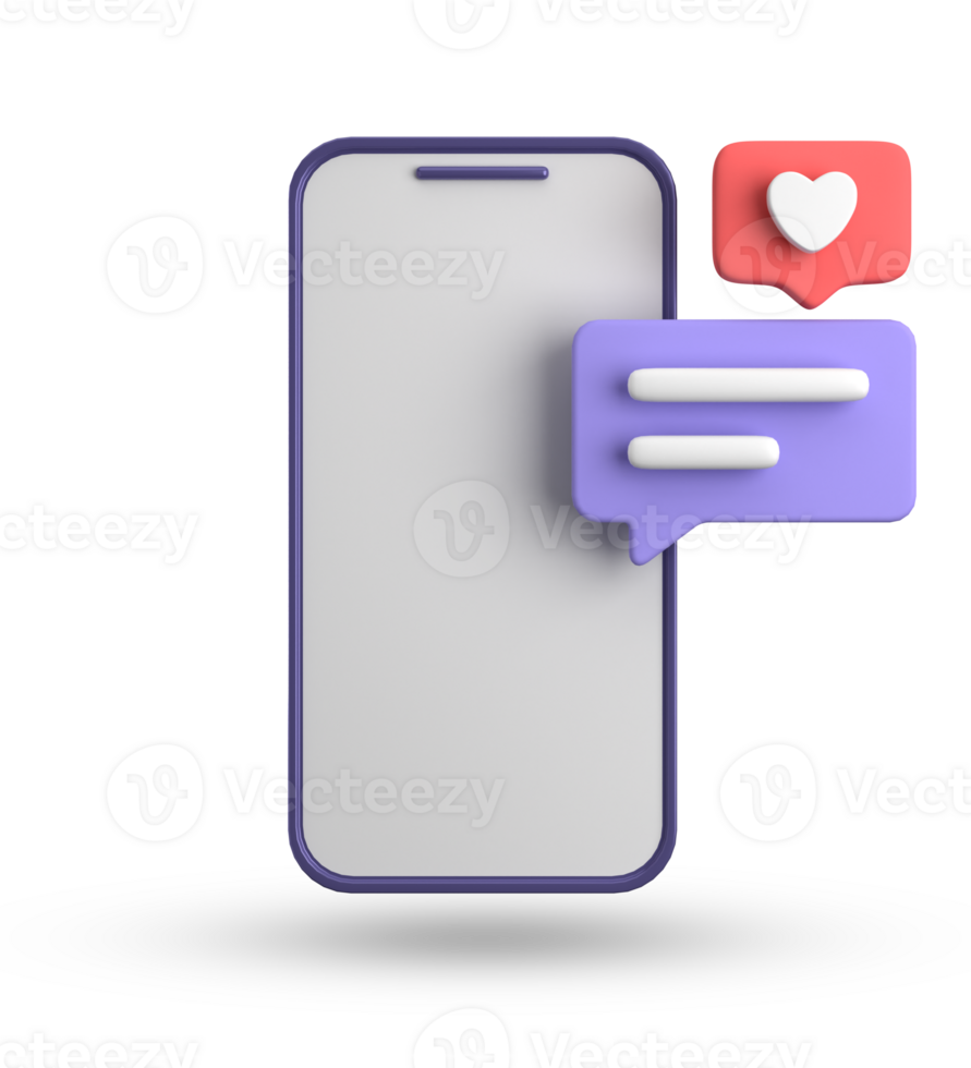 3d rendering of smartphone and speech bubble, 3D pastel chat with symbol, icon set. png