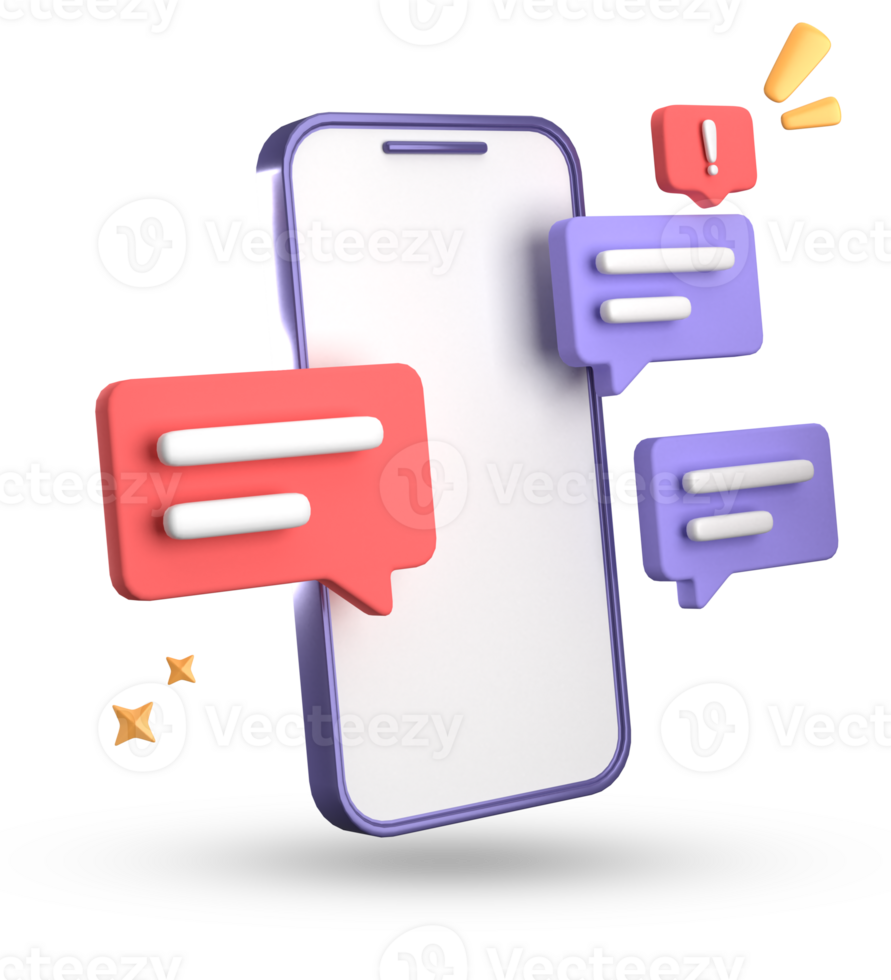 3d rendering of smartphone and speech bubble, 3D pastel chat with symbol, icon set. png