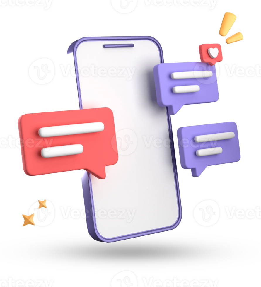 3d rendering of smartphone and speech bubble, 3D pastel chat with symbol, icon set. png