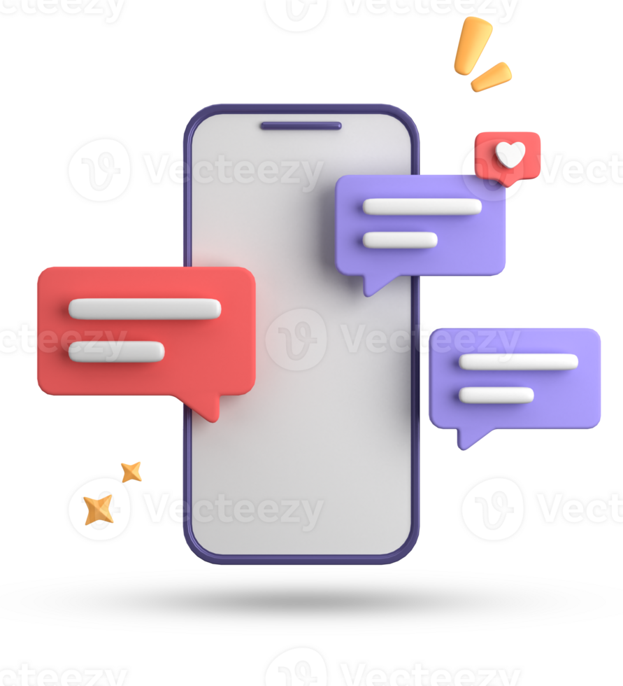 3d rendering of smartphone and speech bubble, 3D pastel chat with symbol, icon set. png
