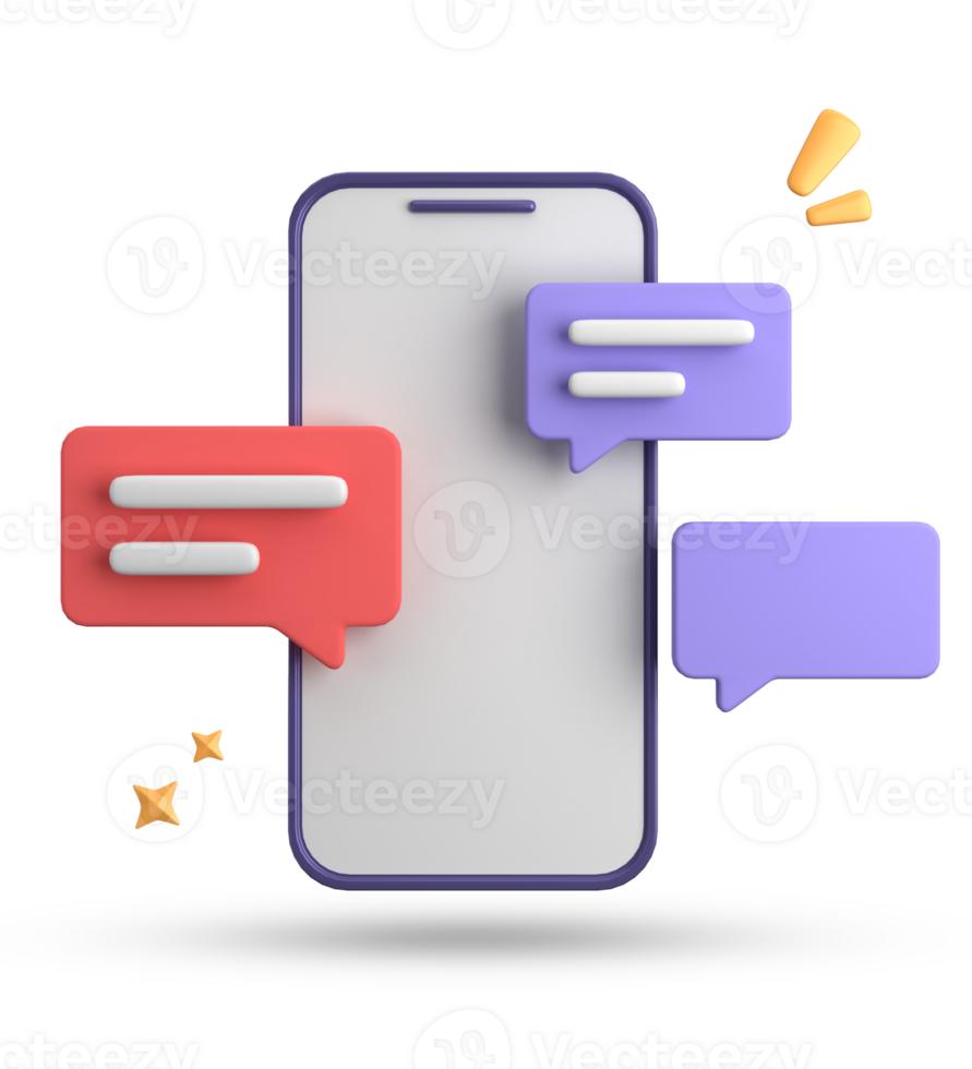 3d rendering of smartphone and speech bubble, 3D pastel chat with symbol, icon set. png