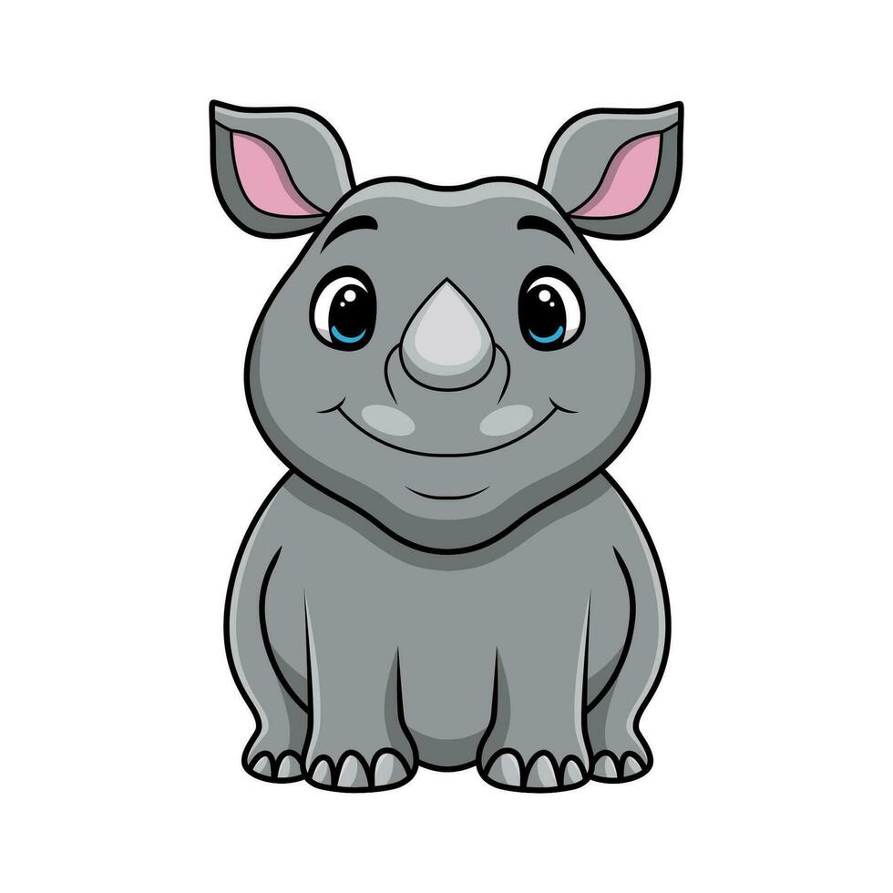 Cute rhino cartoon on white background vector