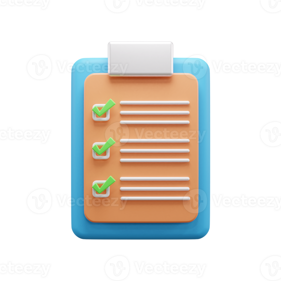 checklist document 3d illustration icon or Clipboard document 3d illustration icon png